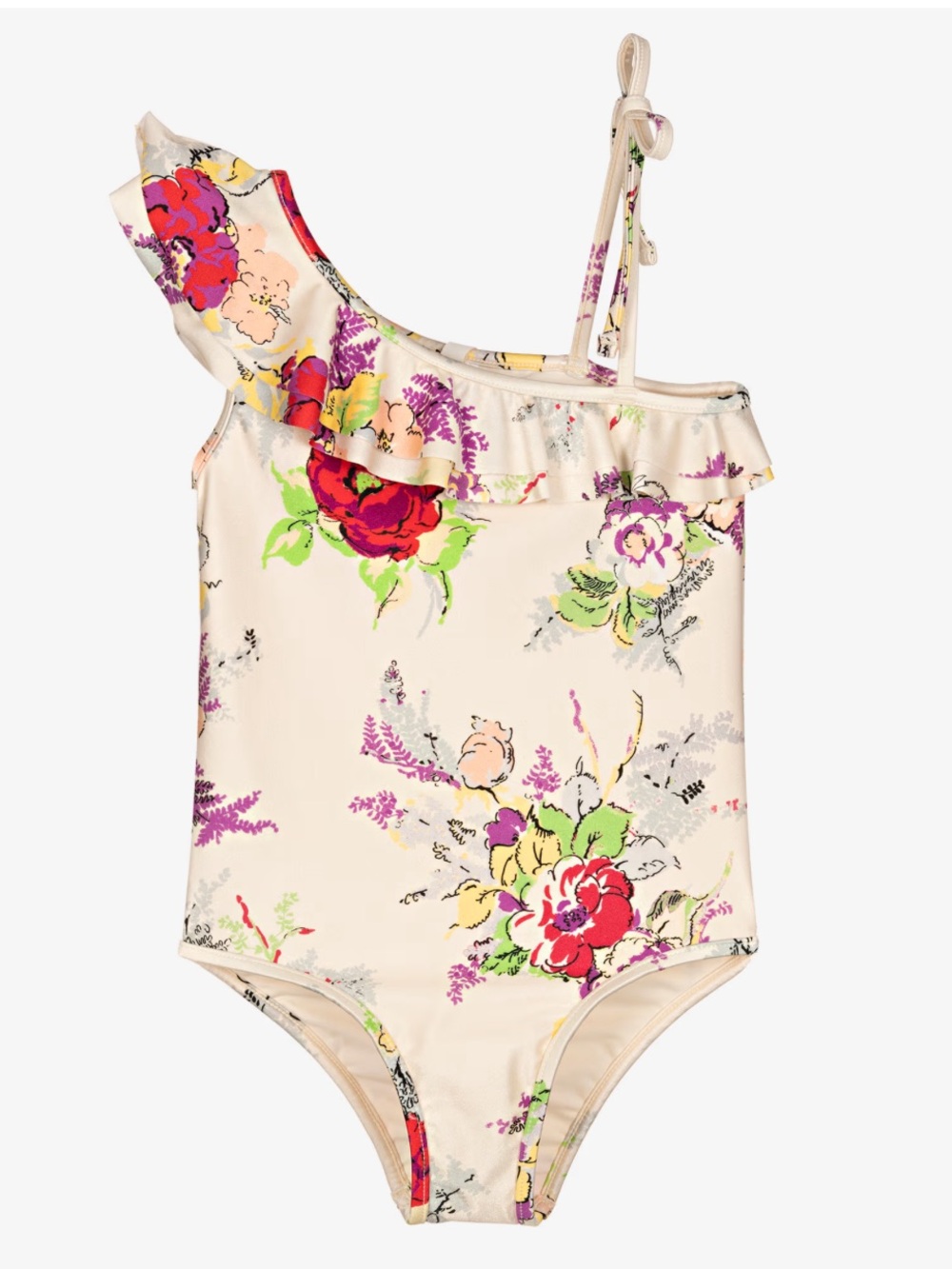 Zimmermann Garden Floral Girls' One-Shoulder Floral Swimsuit - Cream